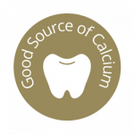 Icon featuring good source of calcium in white text on a field of gold | Featured image for Haloumi.