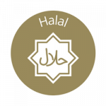 Logo featuring halal in white text on a gold field | Featured image for Haloumi.