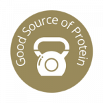 Icon featuring good source of protein in white text on a field of gold | Featured image for Haloumi.