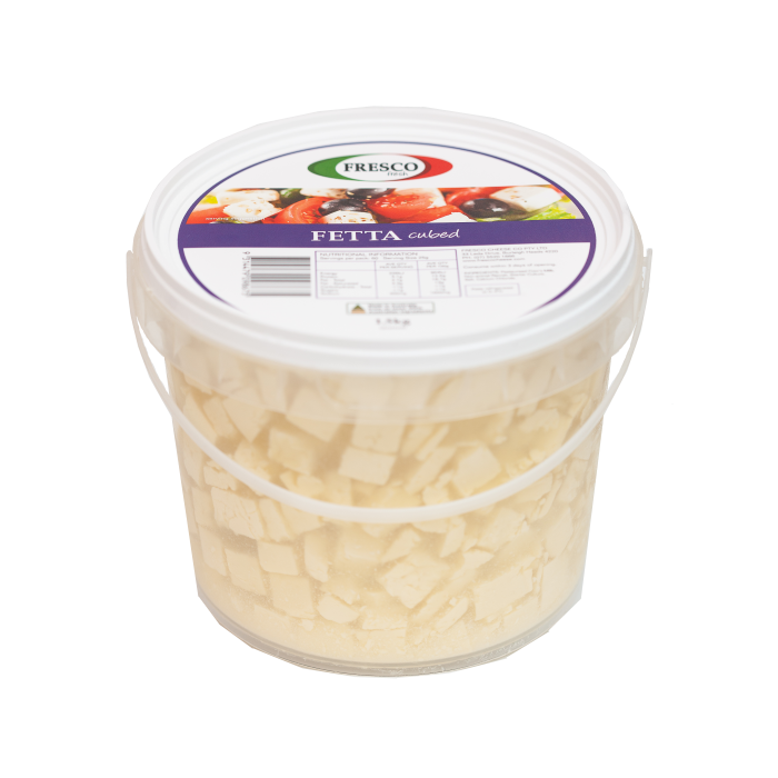 Fetta that has been cubed in a tub. | Featured image for Fresco Cheese.